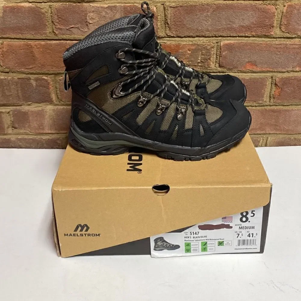 Maelstrom Black/Olive Adventurer Mid Waterproof Hiking Boot Size 8.5 NEW